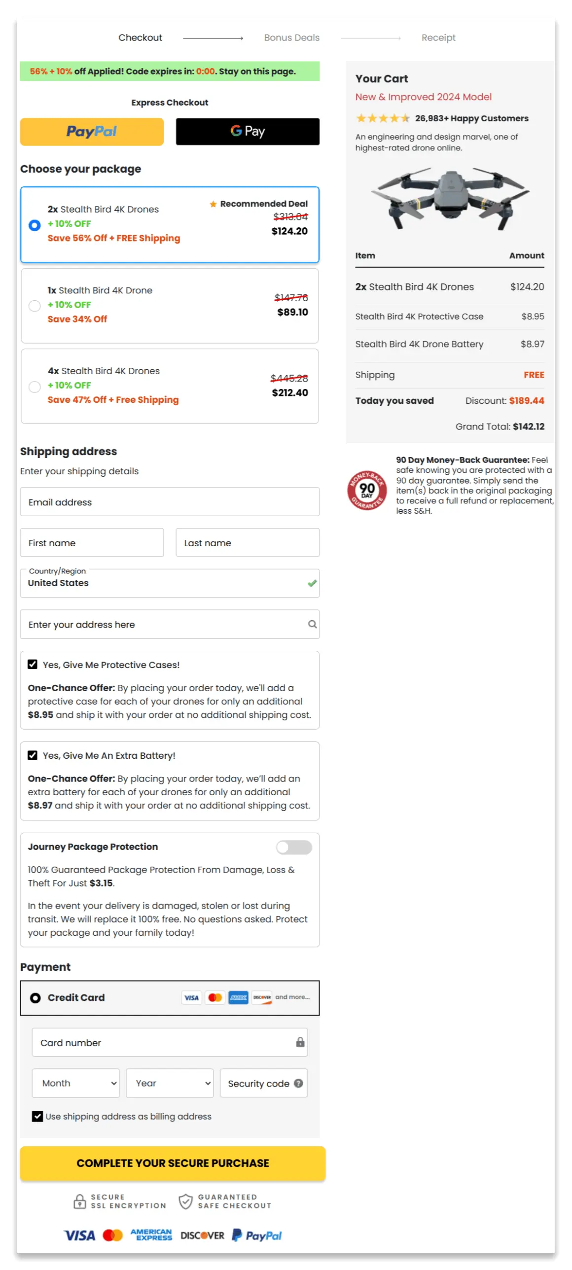 Stealth Bird 4K Drone secure checkout page
